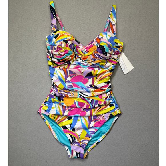 Bleu Rod Beattie Other - BLEU BY ROD BEATTIE Kore Shirred Bandeau One-Piece Swimsuit Multi 10 $125